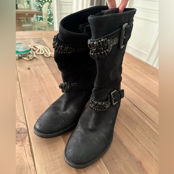 Vera Wang Lavender Cameron Leather with Rhinestones Biker Boots - Picture 3 of 9